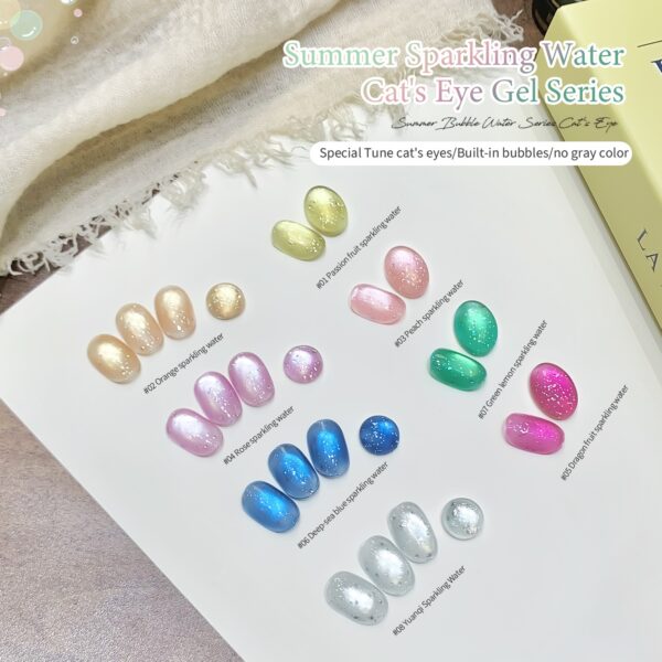 Bulk 8 Colors Summer Sparkling Water Glass Beads Cat Eye Gel