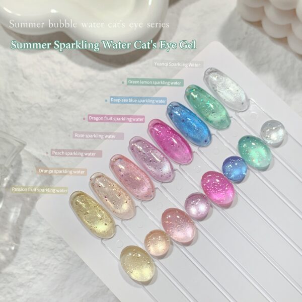 Bulk 8 Colors Summer Sparkling Water Glass Beads Cat Eye Gel