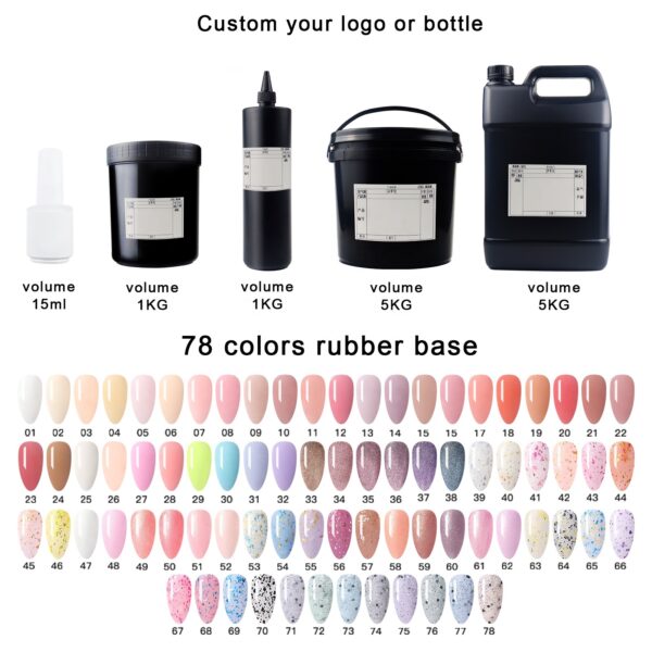 Private Label Rubber Base Gel Polish 78 Colors HEMA Free B2B