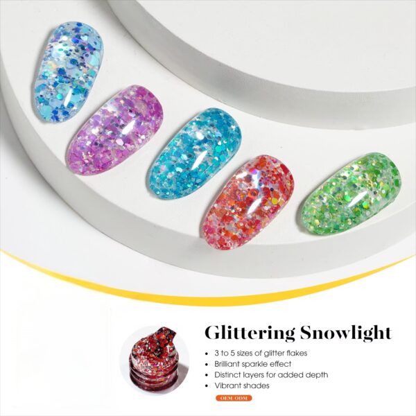 Wholesale OEM 12 Colors Glitter Flake Gel Nail Polish 15ml