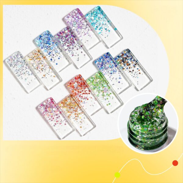 Wholesale OEM 12 Colors Glitter Flake Gel Nail Polish 15ml