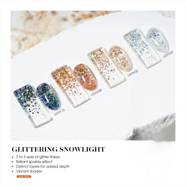 Wholesale OEM 12 Colors Glitter Flake Gel Nail Polish 15ml