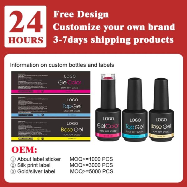 Wholesale OEM 15ml UVLED Gel Polish Custom Logo Colors